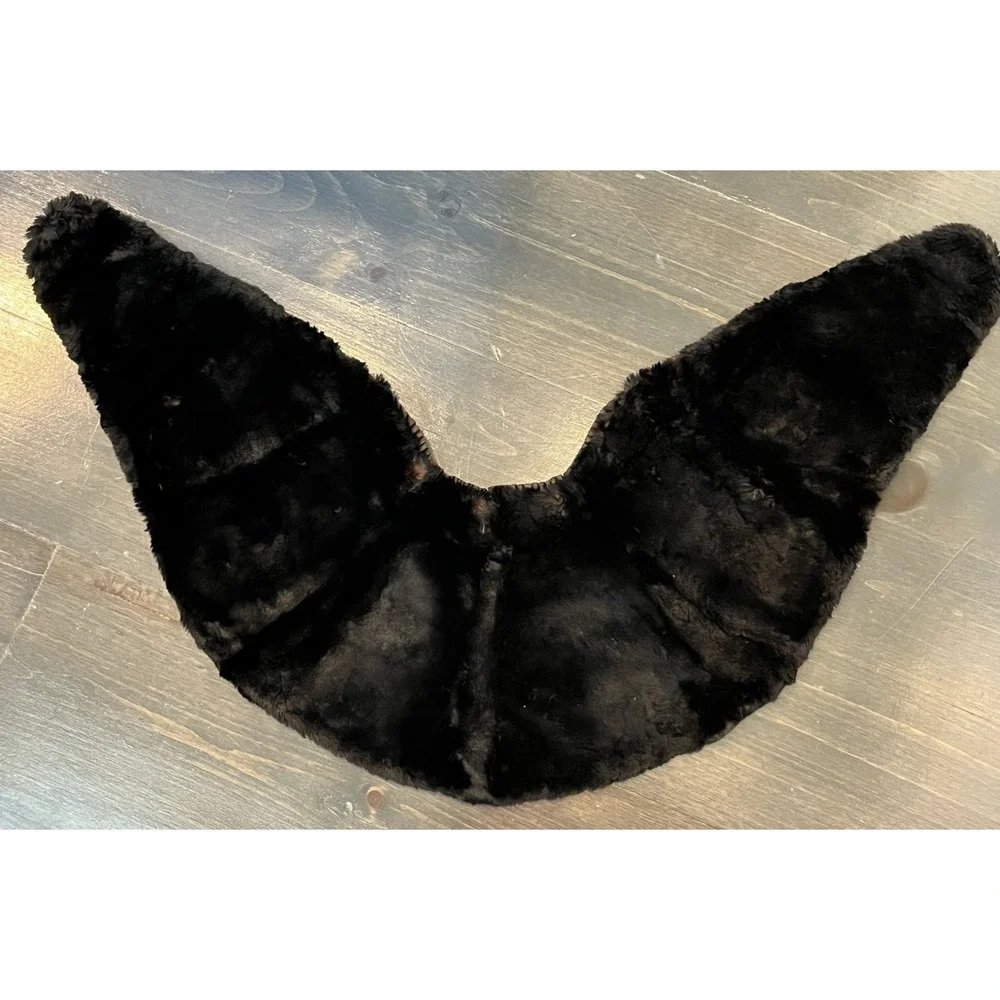 Vintage Fur Scarf Collar Shawl Wrap Black Plush w/ Ruching & Hook/Eye Closures